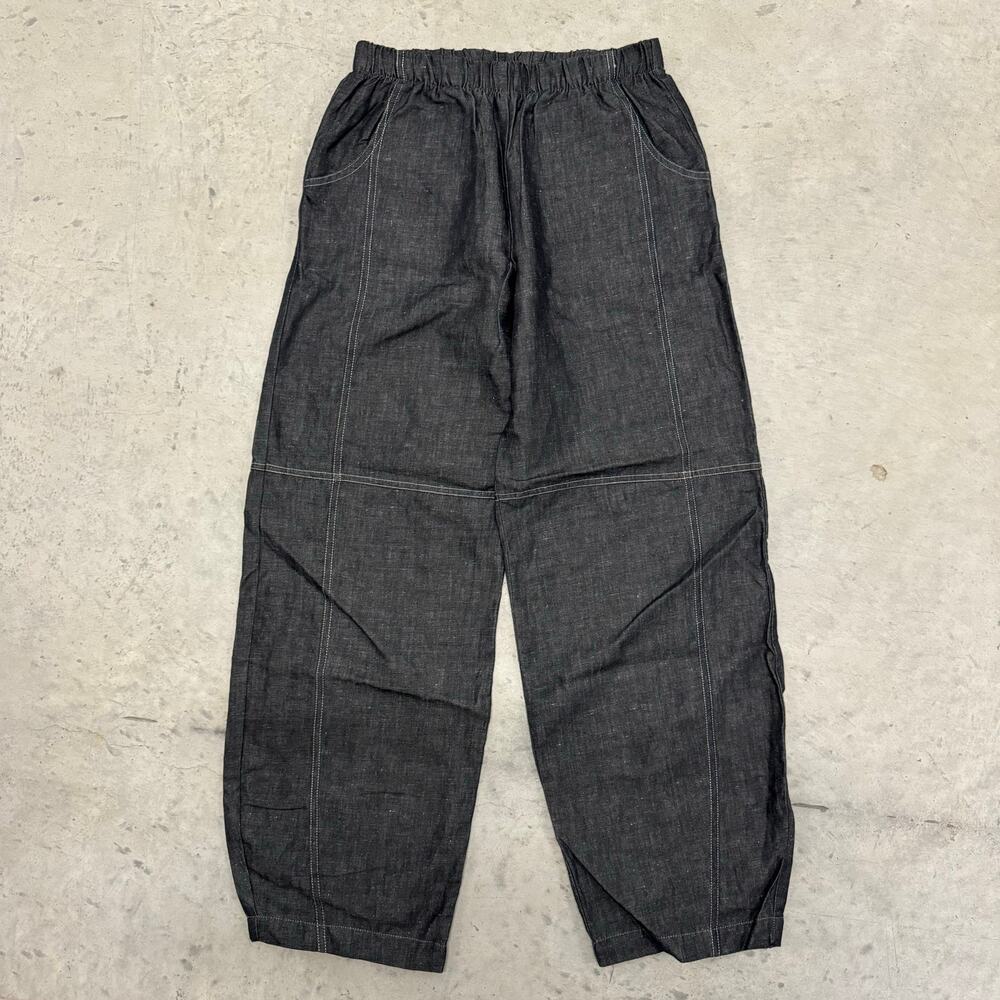 Lisa Bayne Cotton Linen Lantern Pant Wide Leg Dark Gray White Stitching Size XS